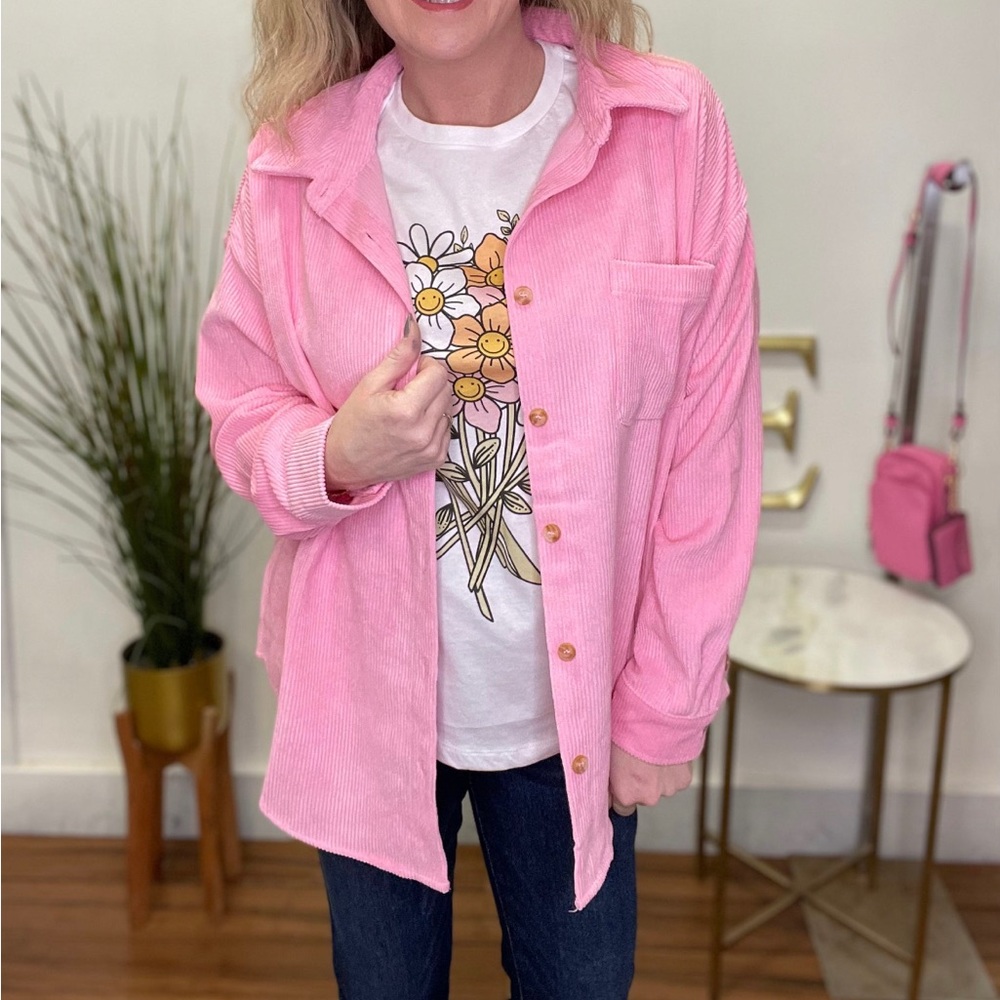 Hot Pink Corduroy Shacket by Blu Pepper